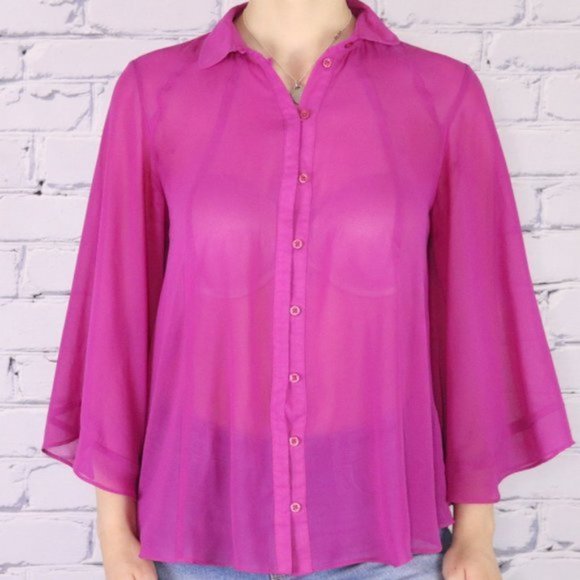 ASOS bright pink sheer choir boy sleeve blouse r3 - Picture 7 of 10